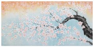 Acrylbild handgemalt Blühender Anfang Blau - Pink - Massivholz - Textil - 120 x 60 x 4 cm
