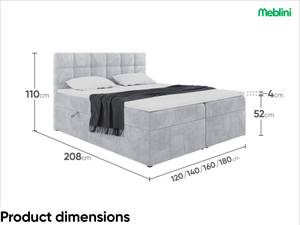 Boxspringbett Tapo 1 Hellgrau - Breite: 180 cm - H4