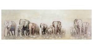 Acrylbild handgemalt Weg der Elefanten Beige - Massivholz - Textil - 150 x 50 x 4 cm
