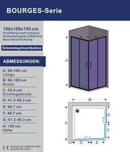 Duschkabine Schiebetür Glas Eckeinstieg Schwarz - Glas - 100 x 195 x 100 cm