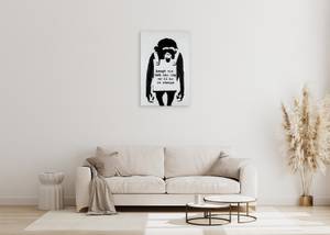 Acrylbild handgemalt Banksy's Laugh now Schwarz - Weiß - Massivholz - Textil - 60 x 90 x 4 cm