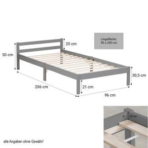 Holzbett Einzelbett 2046 Grau - Massivholz - Holzart/Dekor - 96 x 50 x 206 cm