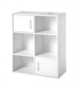 Etagère de rangement 6 cases 2 portes Blanc - Bois manufacturé - 30 x 80 x 62 cm