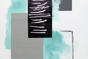 Acrylbild handgemalt Cloudy Interaction Grau - Türkis - Massivholz - Textil - 60 x 80 x 4 cm