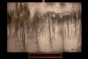 Acrylbild handgemalt Rainy Day Beige - Grau - Massivholz - Textil - 120 x 80 x 4 cm