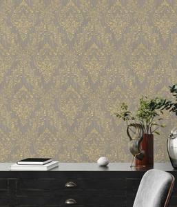 Glamouröse Ornamenttapete aus Textil Beige - Gold