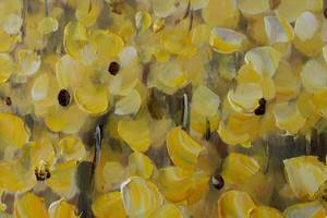 Acrylbild handgemalt Blumenmeer in Gelb Braun - Gelb - Massivholz - Textil - Holz teilmassiv - 120 x 60 x 4 cm