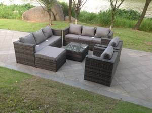 Gartenmöbel 9 Sitzer Rattan Sofa Set Grau - Polyrattan - Stein - 65 x 66 x 177 cm