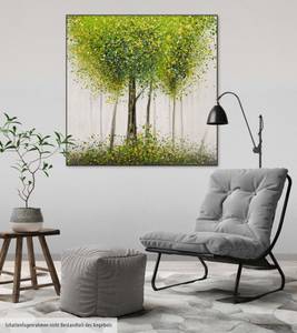 Tableau peint à la main Greenish Glade Vert - Blanc - Bois massif - Textile - 80 x 80 x 4 cm