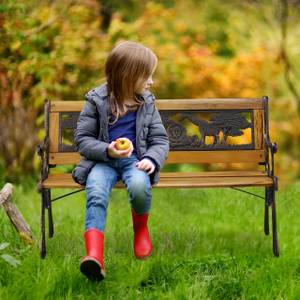 Banc jardin enfants avec motifs animaux Noir - Marron - Bois manufacturé - Métal - Matière plastique - 83 x 51 x 37 cm