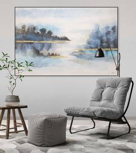 Acrylbild handgemalt Von Ufer zu Ufer Blau - Weiß - Massivholz - Textil - 120 x 80 x 4 cm