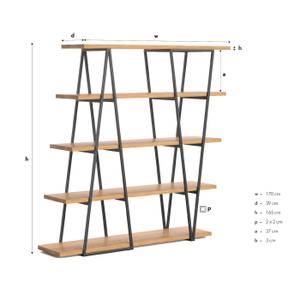 Industrielles Tilt-Bücherregal Schwarz - Braun - Metall - Naturfaser - Massivholz - Holzart/Dekor - 170 x 165 x 39 cm