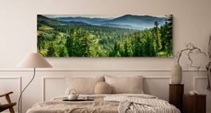 Panoramabild WALD Bäume See Berge Natur Beige - Blau - Grau - Grün - Textil - 145 x 45 x 45 cm