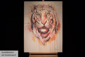 Tableau peint à la main Tigre du Bengale Bois massif - Textile - 75 x 100 x 4 cm