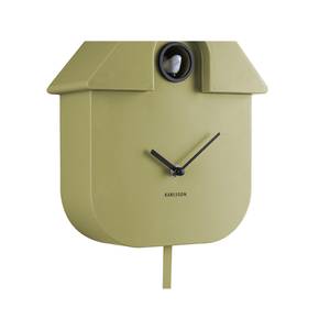 Horloge à pendule vert olive Vert - Matière plastique - 22 x 41 x 9 cm