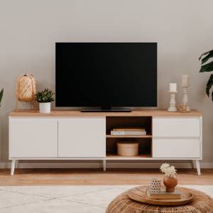 Meuble TV Zamos Blanc - Bois manufacturé - 36 x 59 x 186 cm