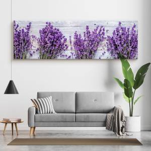 Tableau Sur Toile Lavande Fleurs Bois 3D Gris - Vert - Mauve - Textile - 145 x 45 x 45 cm