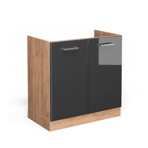 Spülenunterschrank R-Line 80cm Anthrazit Braun - Hochglanz Anthrazit