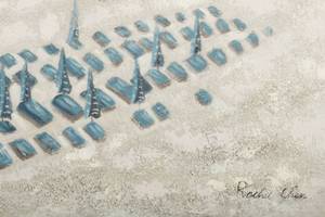 Tableau peint Travelling to the Sea Bleu - Bois massif - Textile - 80 x 80 x 4 cm