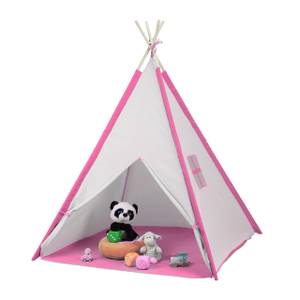 Tente pour enfants avec tapis de sol Marron - Rose foncé - Blanc - Bois manufacturé - Textile - 124 x 154 x 124 cm