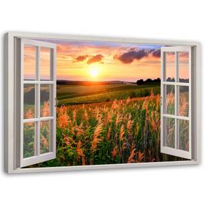 Bild Fenster Sonnenuntergang Blumen 60 x 40 cm