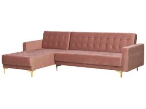 Ecksofa ABERDEEN Gold - Pink - Armlehne davorstehend links - Ecke davorstehend rechts - Schlaffunktion davorstehend rechts