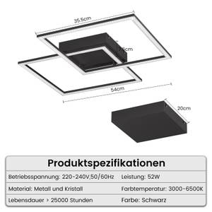 LED Deckenleuchte Friedhelm Schwarz - Metall - 54 x 8 x 54 cm