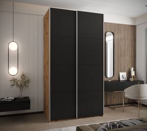 Armoire Lux 1 Noir - Imitation chêne - Argenté - Largeur : 130 cm