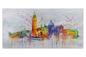 Tableau peint Venice Skyline Silhouette Gris - Bois massif - Textile - En partie en bois massif - 120 x 60 x 4 cm