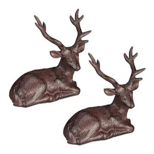 2 x Sitzende Hirsch Figur Garten Braun - Metall - 15 x 15 x 9 cm