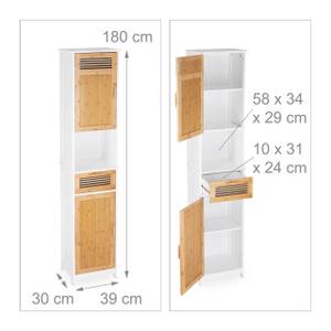 Badschrank hoch Braun - Weiß - Bambus - Holzwerkstoff - 39 x 180 x 30 cm