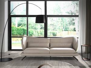 3-Sitzer-Sofa aus Leder und Zierkissen Grau - Echtleder - Textil - 230 x 85 x 90 cm