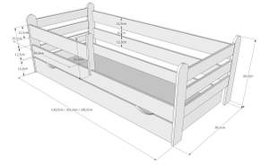 Kinderbett Ricky Weiß - Massivholz - 85 x 60 x 160 cm