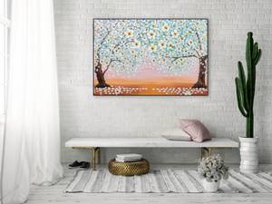 Tableau peint Sweet Summer Evening Orange - Blanc - Bois massif - Textile - En partie en bois massif - 120 x 80 x 4 cm