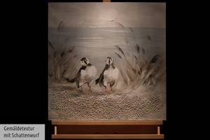 Acrylbild handgemalt Nur im Doppelpack Grau - Weiß - Massivholz - Textil - 60 x 60 x 4 cm