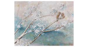 Tableau peint Amour de printemps Bleu - Bois massif - Textile - 120 x 90 x 4 cm