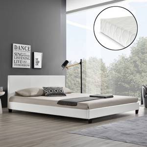 Lit capitonné Albacete avec matelas Blanc - Profondeur : 180 cm