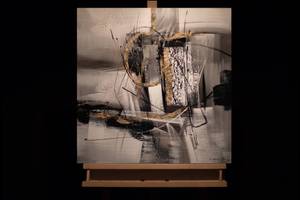 Tableau peint à la main Storm of the Sea Gris - Bois massif - Textile - 60 x 60 x 4 cm