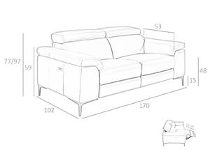 2-Sitzer-Ledersofa mit Relax-Mechanismen Grau - Echtleder - Textil - 170 x 97 x 102 cm