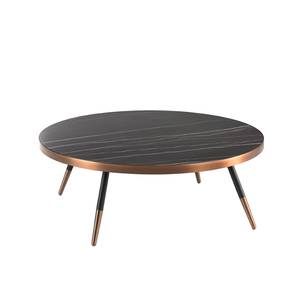 Table d'angle ronde en porcelaine noire Noir - Marron - Porcelaine - Pierre - 90 x 30 x 90 cm