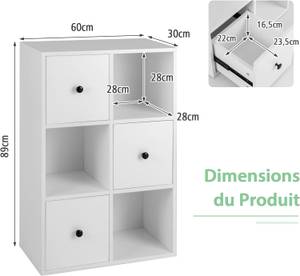 Bibliothèque Rangement 3 Niveaux JV10709 Blanc - Bois manufacturé - 30 x 89 x 60 cm