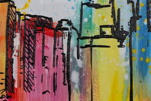 Bild gemalt New York Skyline Silhouette Grau - Massivholz - Textil - Holz teilmassiv - 120 x 60 x 4 cm