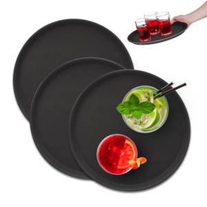 Rundes Gastro Serviertablett 3er Set Schwarz - Kunststoff - 35 x 2 x 35 cm