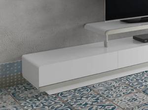 Meuble TV en bois blanc et acier chromé Blanc - Bois manufacturé - Métal - En partie en bois massif - 200 x 45 x 40 cm
