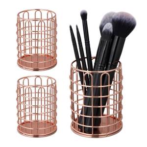 3x Pots à pinceau maquillage métal rond Cuivre