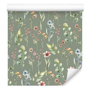 Papier Peint fleurs feuilles nature Bleu - Gris - Vert - Orange - Papier - 53 x 1000 x 1000 cm