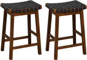 Barhocker mit PU-Gewebe (2er Set) Braun - Massivholz - 35 x 65 x 44 cm