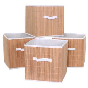 Boîte rangement pliable C21 (4 pcs) Marron - Bambou - Matière plastique - 32 x 32 x 32 cm