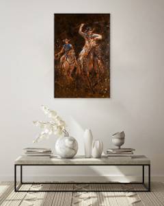 Bild handgemalt Ein Ritt in die Prärie Braun - Gold - Massivholz - Textil - 60 x 90 x 4 cm