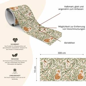 Bande Décorative OISEAUX Renards Plantes Beige - Marron - Vert - Papier - Textile - 10 x 300 x 300 cm